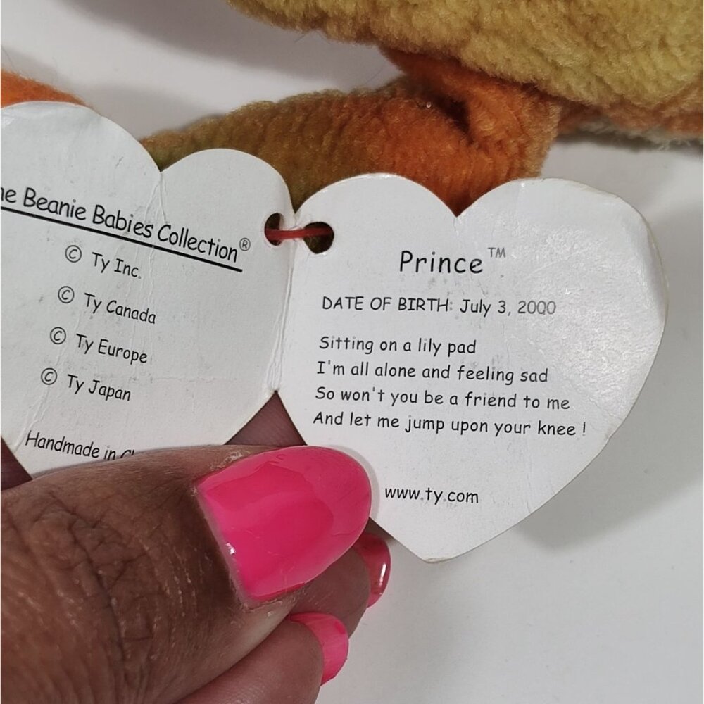 TY Beanie Baby Prince Frog 2000 Surface Washable Polyester Fiber Plush Toy 8" - Picture 4 of 9